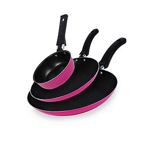 Conjunto de Frigideiras 3 peças antiaderente techflon Nacional Rosa