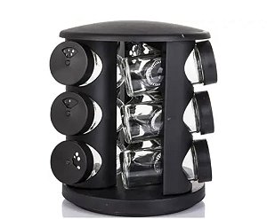 Porta Tempero De Vidro Giratório Preto 10 Peças Brinox