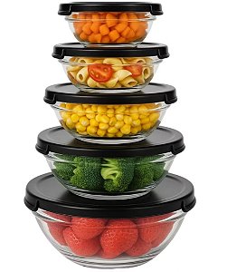 Conjunto 5 Potes de Vidro Hermetico Bowl Tigela Com Tampa Preto