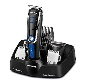 Aparador de Pelos Mondial Super Groom 10 em 1 BG-03 sem fio Preto/Azul - Bivolt
