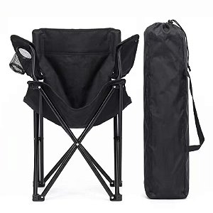 Cadeira de Campismo Dobrável e saco de arrumação- Material em aço carbono Reforçado, com porta copos, capacidade até 120kg