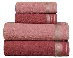 Jogo de Toalhas Banhão 4 peças 100% algodão Sublime -Terracota e Rosa Crochê