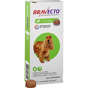 Antipulgas e Carrapatos Bravecto 500 mg Comprimido Para Cães de 10 a 20 Kg - 1 Tablete