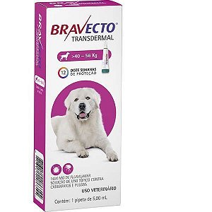 MsdBravecto Transdermal Antipulgas e Carrapatos Para Cães de 40 a 56 Kg - 1 Pipeta