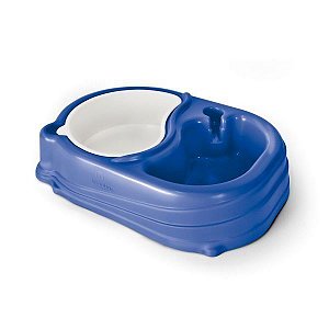 Comedouro Vitaplan Duplo Para Cães e Gatos Azul