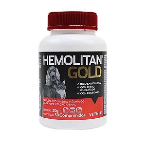 Hemolitan Gold Para Cães e Gatos - 30 comprimidos