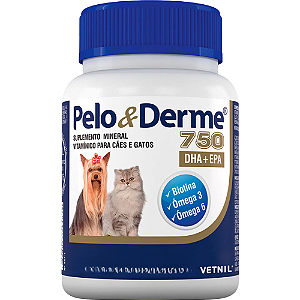 Pelo e Derme 750 mg Para Cães e Gatos