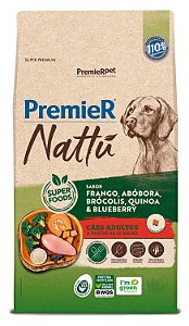 Ração Premier Nattu Para Cães Adultos Sabor Frango, Abóbora, Brócolis, Quinoa e Blueberry - 12 Kg