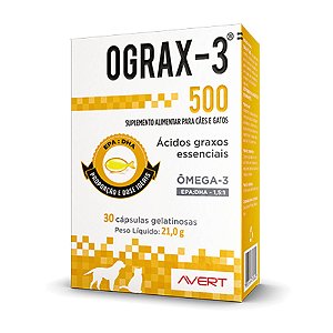 Suplemento Ograx-3 500 mg Para Cães e Gatos - 30 Cápsulas