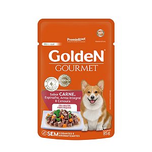 Sachê Golden Gourmet Para Cães Adultos de Porte Pequeno Sabor Carne, Espinafre, Arroz Integral e Cenoura - 85 g