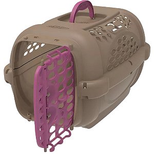 Caixa de Transporte Plast Pet Panther Para Cães e Gatos - Gold / Rosa