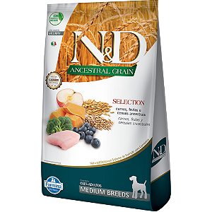 Ração Farmina N&D Ancestral Grain Selection Adult Medium Para Cães Adultos de Porte Médio Sabor Carnes, Frutas e Cereais - 15 Kg