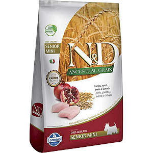Ração Farmina N&D Ancestral Grain Sênior Mini Para Cães de Porte Pequeno Sabor Frango e Romã