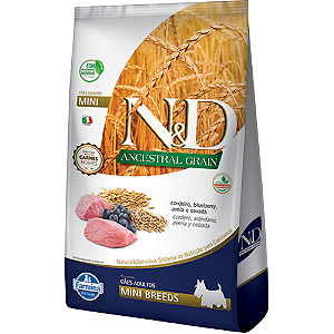 Ração N&D Ancestral Grain Adult Mini Para Cães Adultos de Porte Pequeno Sabor Cordeiro e Blueberry