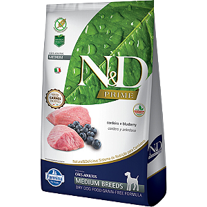 Ração Farmina N&D Prime Adult Medium Para Cães Adultos de Porte Médio Sabor Cordeiro e Blueberry