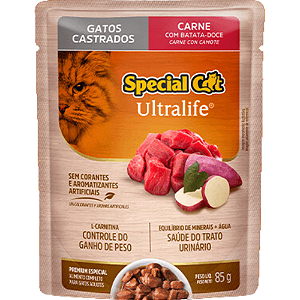 Sachê Special Cat Ultralife Para Gatos Adultos Castrados Sabor Carne com Batata Doce - 85 g