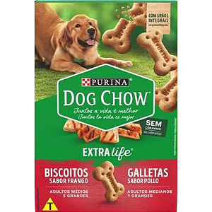 Biscoito Purina Dog Chow Extra Life Para Cães Adultos Porte Médio e Grande Sabor Frango