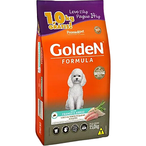 Ração Golden Fórmula Mini Bits Para Cães Adultos de Porte Pequeno Sabor Frango e Arroz - Pague 14 kg Leve 15 Kg