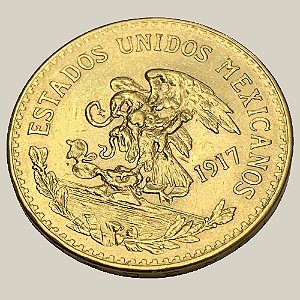 Moeda de Ouro de 20 Pesos, México - Ano: 1917 - Calendário Asteca - Presidente Carranza