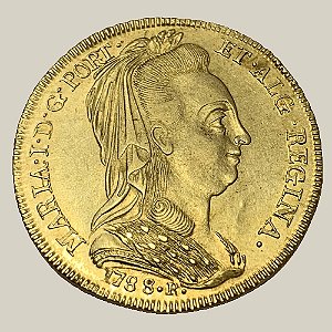 Moeda de Ouro de 6.400 Réis, Brasil Colônia - Ano: 1788 R - Maria I (Véu de Viúva)