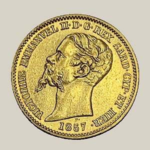 Moeda de Ouro de 20 Liras, Sardenha - Ano: 1857 - Vittorio Emanuele II