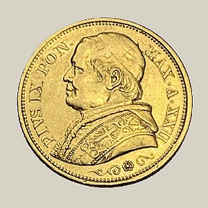 Moeda de Ouro de 20 Liras, Estados Papais - Ano: 1867 - Pio IX