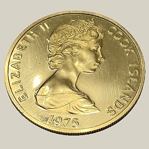 Moeda de Ouro de 100 Dólares, Ilhas Cook - Ano: 1975 - Rainha Isabel II