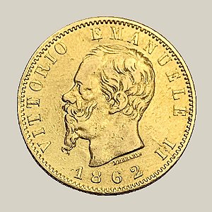 Moeda de Ouro de 20 Liras, Itália - Ano: 1862 - Rei Vittorio Emanuele II
