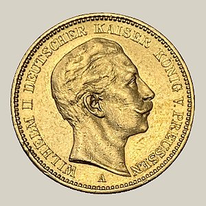 Moeda de Ouro de 20 Marcos, Império Alemão - Ano: 1899 - Kaiser Guilherme II da Prússia