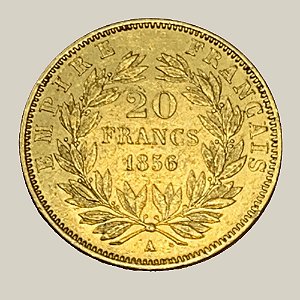 Moeda de Ouro de 20 Francos, França Império - Ano: 1856 - Imperador Napoleão III