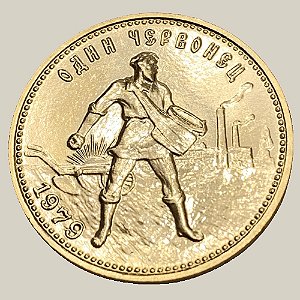 Moeda de Ouro de 10 Rublos, União Soviética - Ano: 1979 - Golden Chervonetz - Semeador