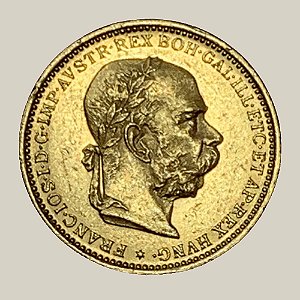 Moeda de Ouro de 20 Coroas, Império Austro-Húngaro - Ano: 1894 - Imperador Francisco José I da Áustria