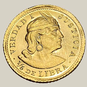 Moeda de Ouro de ⅕ Libra, Peru - Ano: 1912 - Sol de Ouro peruano