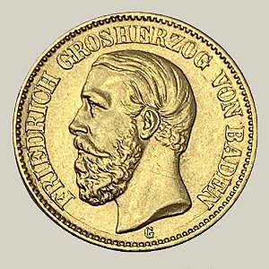 Moeda de Ouro de 20 Marcos, Império Alemão - Ano: 1894 - Grão-Duque Frederico I de Baden