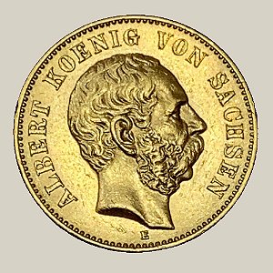 Moeda de Ouro de 20 Marcos, Império Alemão - Ano: 1894 - Rei Alberto da Saxônia