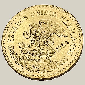 Moeda de Ouro de 20 Pesos, México - Ano: 1959 - Calendário Asteca - Presidente Adolfo López Mateos