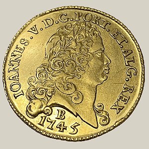 Moeda de Ouro de 6.400 Réis, Brasil Colônia - Ano: 1745 B - Rei João V