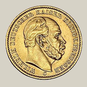 Moeda de Ouro de 20 Marcos, Império Alemão - Ano: 1876 - Imperador Guilherme I da Alemanha