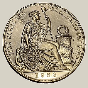 Moeda de Ouro de 100 Soles, Peru - Ano: 1953 - Sol Peruano