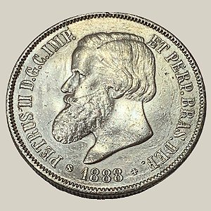 Moeda de Prata de 2000 Réis, Brasil Império - Ano: 1888 - Imperador Pedro II