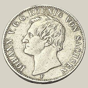 Moeda de Prata de 1 Táler, Saxônia - Ano: 1856F - Rei João