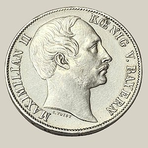 Moeda de Prata de 1 Vereinstaler, Baviera - Ano: 1858 - Rei Maximiliano II