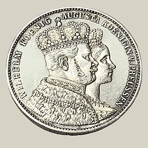 Moeda de Prata de 1 Táler, Prússia - Ano: 1861A - Rei Guilherme I e Augusta