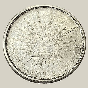 Moeda de Prata de 1 Peso - México - Ano: 1898 - Presidente Porfirio Díaz