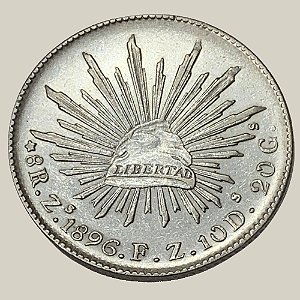 Moeda de Prata de 8 Reales - Zacatecas, México - Ano: 1896 - Presidente Porfirio Díaz