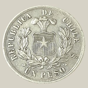 Moeda de Prata de 1 Peso - Chile - Ano: 1878 - Presidente Aníbal Pinto