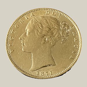 Moeda de Ouro de 1 Libra "Brasonada", Austrália - Ano: 1871 - Rainha Vitória do Reino Unido "Young head"