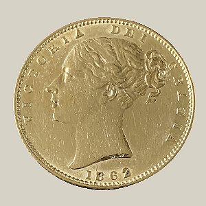 Moeda de Ouro de 1 Libra "Brasonada", Reino Unido - Ano: 1862 - Rainha Vitória do Reino Unido "Young head"