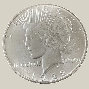 Moeda de Prata de 1 Dólar - EUA - Ano: 1922 S - Peace Dollar - Presidente Warren Gamaliel Harding