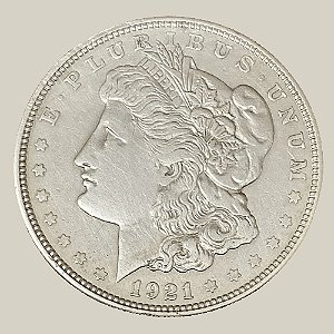 Moeda de Prata de 1 Dólar - EUA - Ano: 1921 D - Morgan Dollar - Presidente Warren Gamaliel Harding